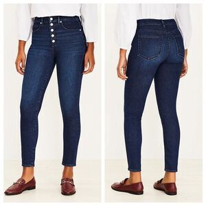 Loft Modern Skinny Button Front‎ High-Rise Dark Wash Jeans NWOT 27 Size 4